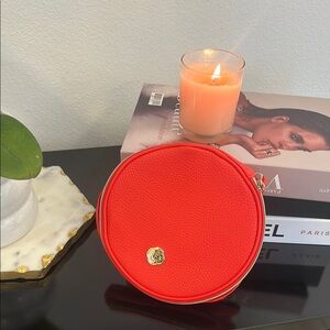 NWT Shiseido Red Cosmetic And Makeup Faux Leather Round Bag